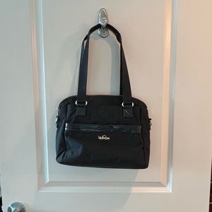 Kipling Dolan Shoulder Tote – Black Nylon with Gold Hardware & Patent Trim